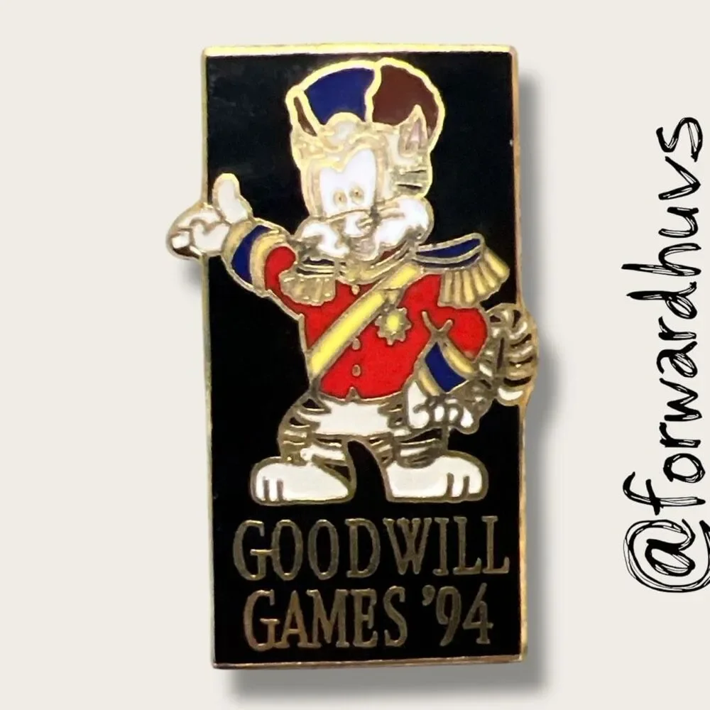 Goodwill Games 1994 Pin – Cartoon Mascot – 3/4” x 1.5” – Commander Co.